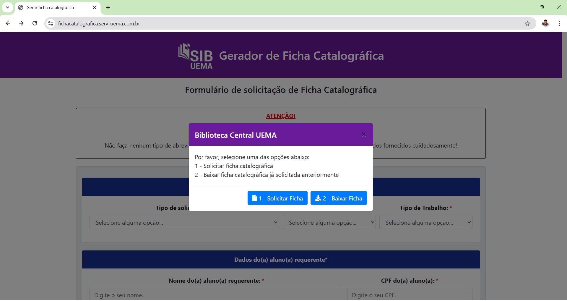 Sistema de Fichas Catalográficas