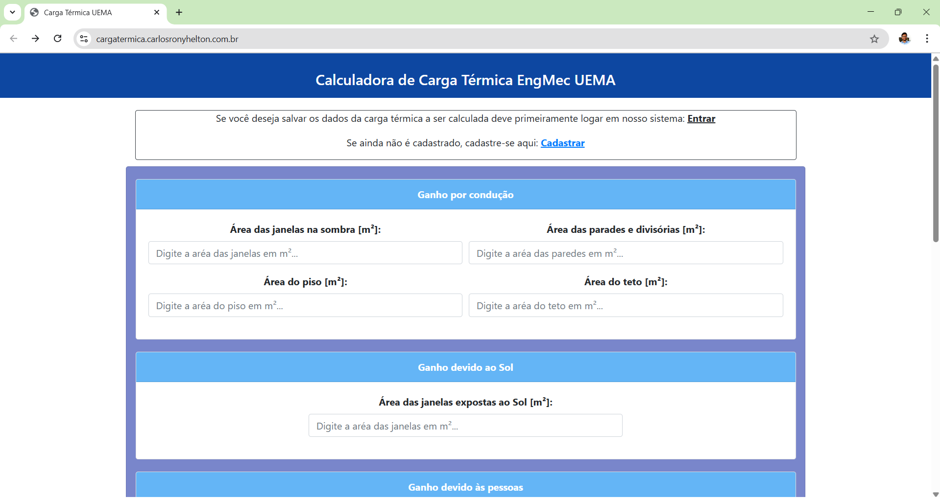 Calculadora de Carga Térmica EngMec UEMA
